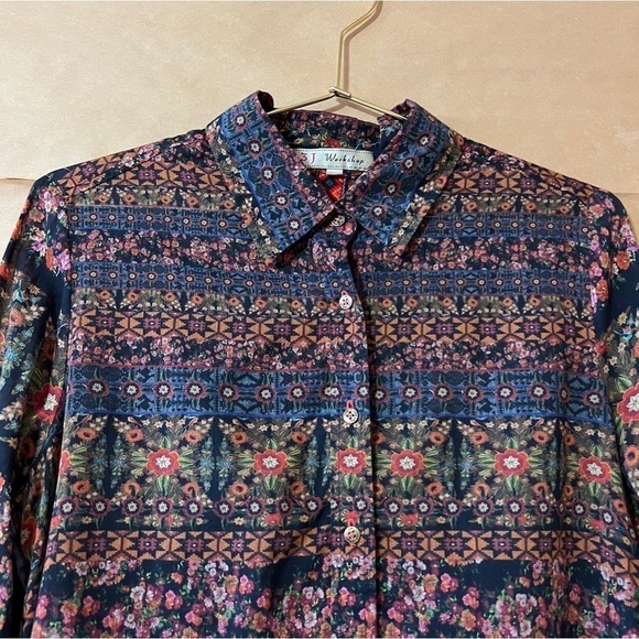 Johnny Was | Floral Button Front Shirt Velvet Back Top Cotton Silk Size XS - Picture 3 of 13